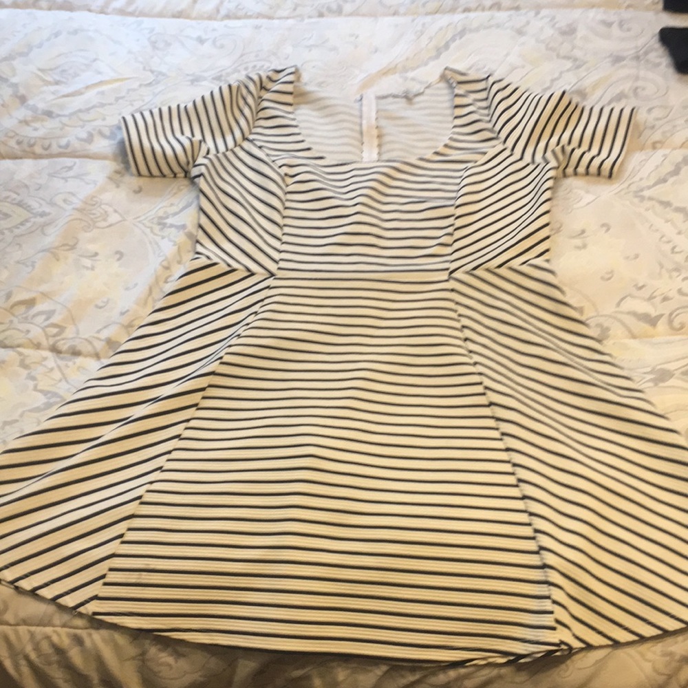 Blue and Navy Blue Striped Midi Dress